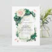 Invitation Vert foncé et rose Floral Bohemian Sweet 16e (Debout devant)