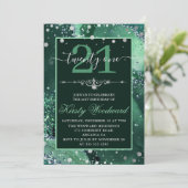 Invitation Vert foncé Faux Paillettes Agate Anniversaire (Debout devant)