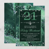 Invitation Vert foncé Faux Paillettes Agate Anniversaire (Devant / Derrière)