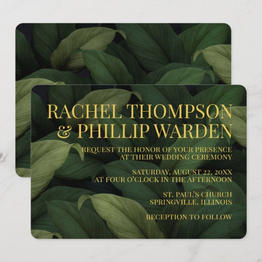 Invitation Vert foncé Feuille (Devant / Derrière)