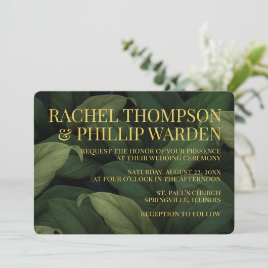 Invitation Vert foncé Feuille (Debout devant)