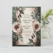 Invitation Vert foncé luxuriant et rose pâle Mariage floral (Debout devant)