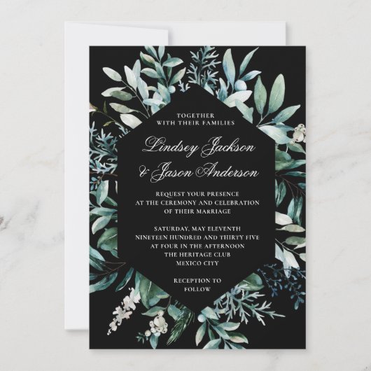 Invitation Vert foncé Moody Élégant Mariage floral (Devant)
