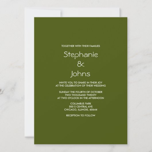 Invitation Vert foncé Noir Simple Minimal Cool Mariage (Devant)