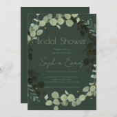 Invitation Vert foncé Vert moderne verdure et quitter la Fête (Devant / Derrière)