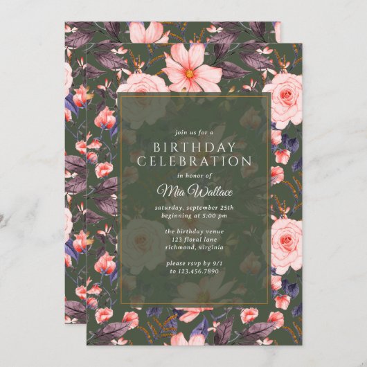 Invitation Vert forestier + Flore rose pâle | Jardin Annivers (Devant / Derrière)