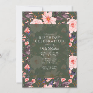 Invitation Vert forestier + Flore rose pâle Jardin Annivers