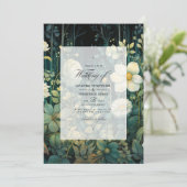 Invitation Vert forêt, blanc et or floral mariage (Debout devant)
