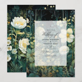 Invitation Vert forêt, blanc et or floral mariage (Devant / Derrière)
