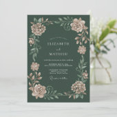 Invitation Vert forêt Fleurs poussiéreuses de mariage (Debout devant)
