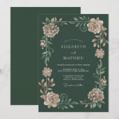 Invitation Vert forêt Fleurs poussiéreuses de mariage (Devant / Derrière)