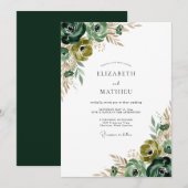 Invitation Vert forêt floral coup de pinceau Mariage (Devant / Derrière)