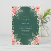 Invitation Vert forêt Rose de mariage exquise (Debout devant)
