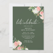 Invitation Vert forêt rose pâle | Jardin floral Anniversaire (Devant)