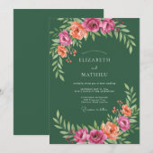 Invitation Vert forêt Rose pêche botanique Mariage (Devant / Derrière)