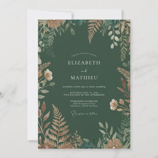 Invitation Vert forêt Terreux Mariage Boisé (Devant)
