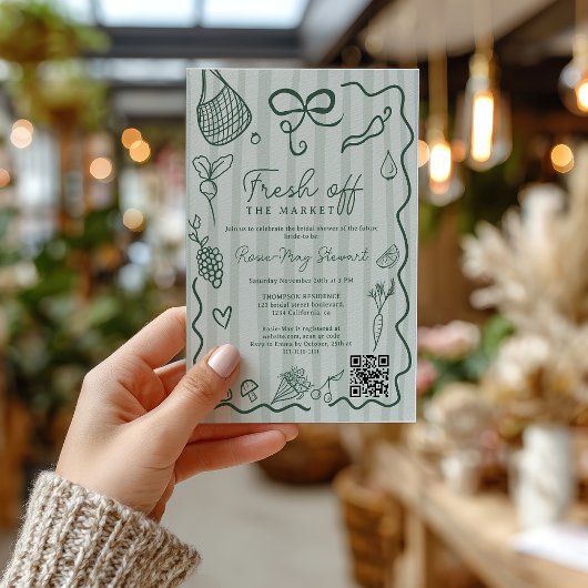 Invitation Vert Frais Direct du Marché QR Dessiné à la Main M