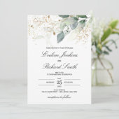 Invitation Vert frais eucalyptus or éclabousser mariage (Debout devant)