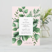 Invitation Vert frais Feuilleté Moderne Mariage blanc et rose (Debout devant)