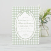 Invitation Vert Gingham Coquette Nœud Fête d'Anniversaire (Debout devant)