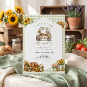 Invitation Vert Gingham Rustique Elle est Fraîche sur le Marc