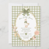 Invitation Vert Gingham Une Oie Idiote 1er Anniversaire (Devant)