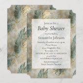 Invitation Vert Glam Chic Or Blanc Feuilles Tropicales (Devant / Derrière)
