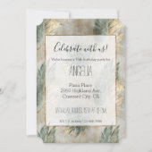 Invitation Vert Glam Chic Or Feuilles Tropicales (Devant)