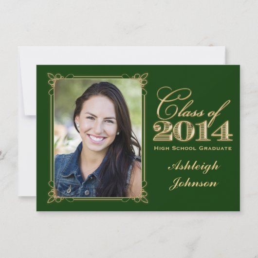 Invitation Vert, Gold Class of 2014 Photo Graduation Invitati (Devant)