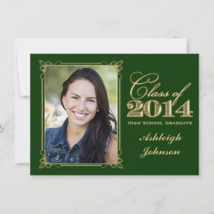 Invitation Vert, Gold Class of 2014 Photo Graduation Invitati