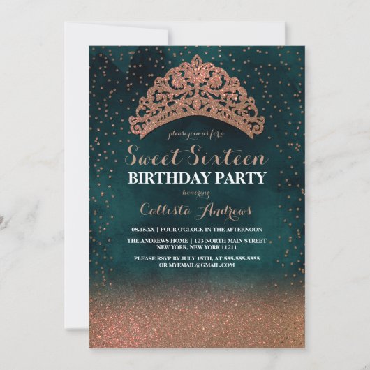 Invitation Vert Gold Confetti Tiara Parties scintillant Couro (Devant)