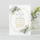 Invitation Vert Gold Geo Frame Dusty Blue Mariage (Debout devant)