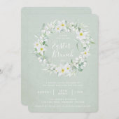 Invitation Vert + Graine de fleurs blanches Brunch de Pâques (Devant / Derrière)