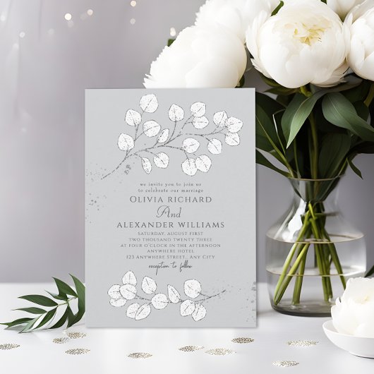 Invitation Vert gris clair Argent Eucalyptus Mariage