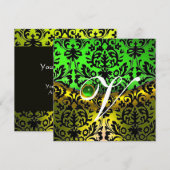 INVITATION VERT JAUNE ÉMERAUDE NOIR DAMAS MONOGRAMME (Devant / Derrière)
