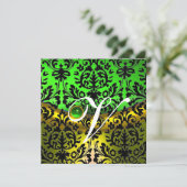 INVITATION VERT JAUNE ÉMERAUDE NOIR DAMAS MONOGRAMME (Debout devant)