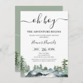 Invitation Vert L'aventure commence Baby shower sauvage (Devant / Derrière)