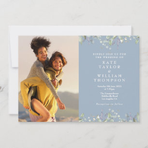 Invitation Vert Lilac Floral Bleu Poussiéreux 2 Photo Mariage