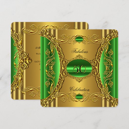 Invitation Vert Lime Élégant Or Fabuleux 50e Anniversaire (Devant / Derrière)