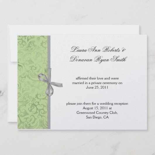 Invitation Vert Lime Gris Blanc Damassé Après-Mariage (Devant)