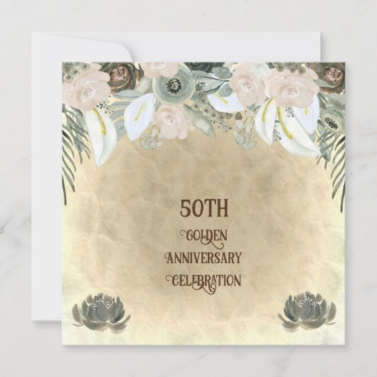 Invitation Vert Mariage Sage doré Fleurs d'aquarelle (Devant)