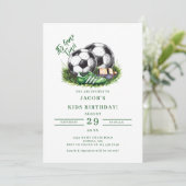 Invitation Vert marine Football Enfants Aquarelle (Debout devant)
