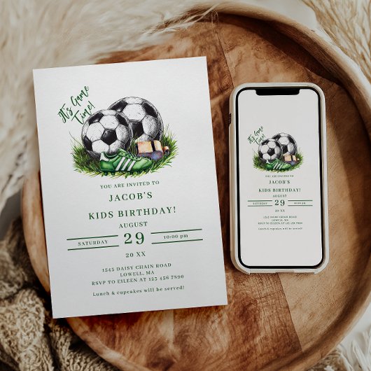 Invitation Vert marine Football Enfants Aquarelle