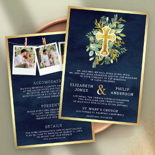 Invitation Vert Marine Or tout en un Mariage catholique