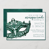 Invitation Vert mascarade | Dark Emerald Mardi Gras Mariage (Devant / Derrière)