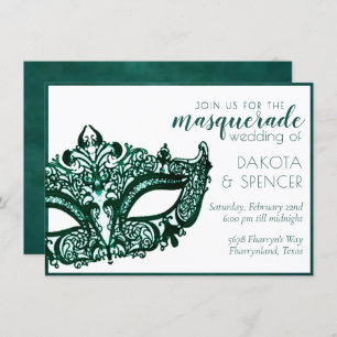 Invitation Vert mascarade Dark Emerald Mardi Gras Mariage