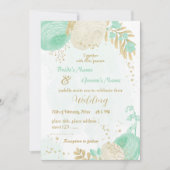 Invitation vert menthe et fleurs blanches or fleuri mariage (Devant)