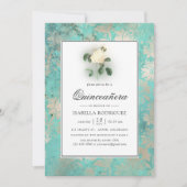 Invitation Vert menthe et floral damasquiné perle pour Quince (Devant)
