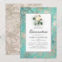 Vert menthe et floral en damas perlé pour Quinceañ