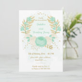 Invitation vert menthe fleurs blanches or fleuri anniversaire (Debout devant)